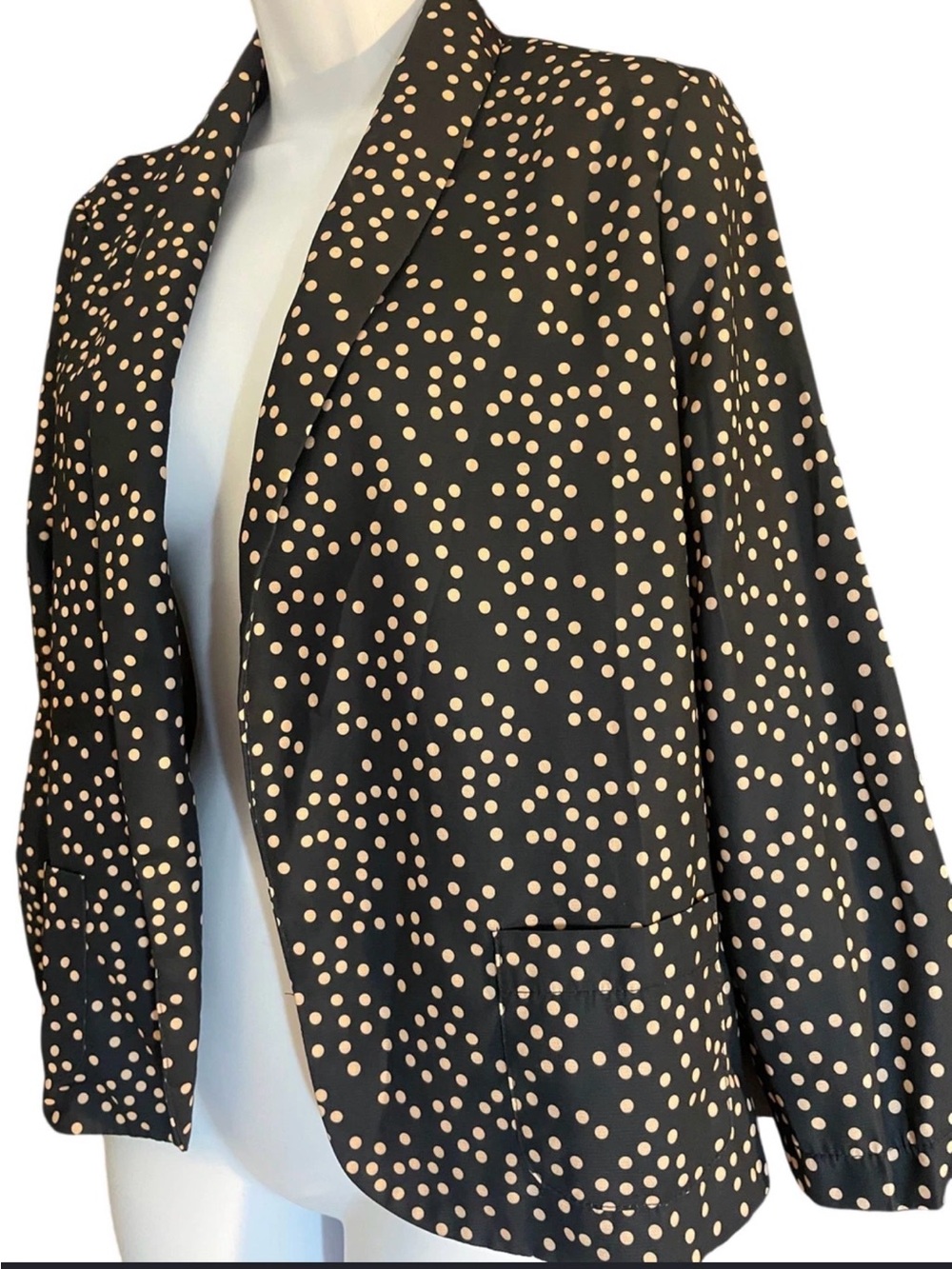 Xhilaration Black Blazer with Cream Polka Dots